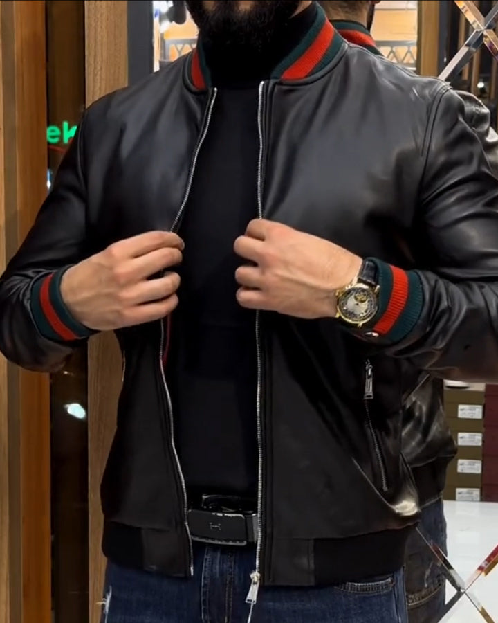 Leather baseball jacket on sale mens