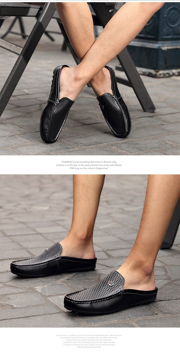 Men's new breathable semi-slippers, leather sandals and slippers, driving lazy shoes