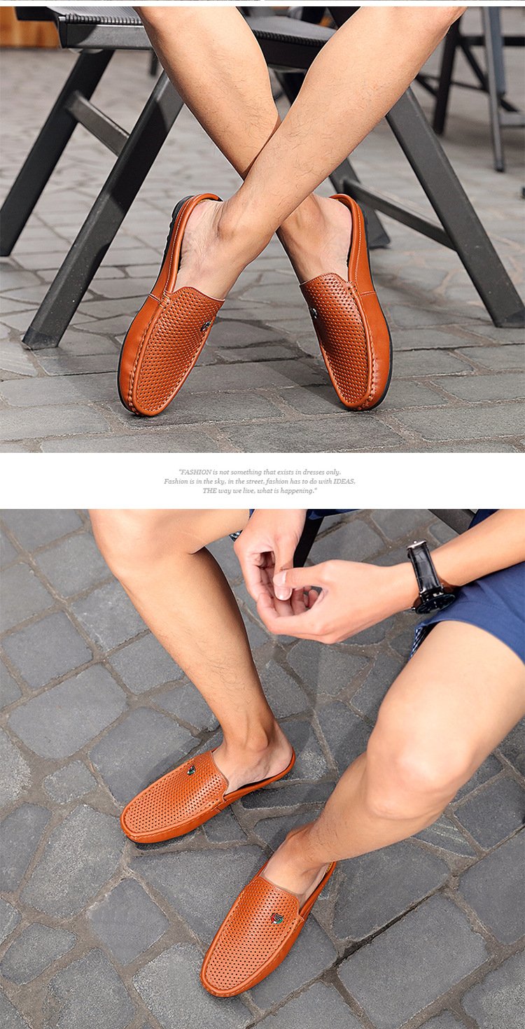 Men's new breathable semi-slippers, leather sandals and slippers, driving lazy shoes