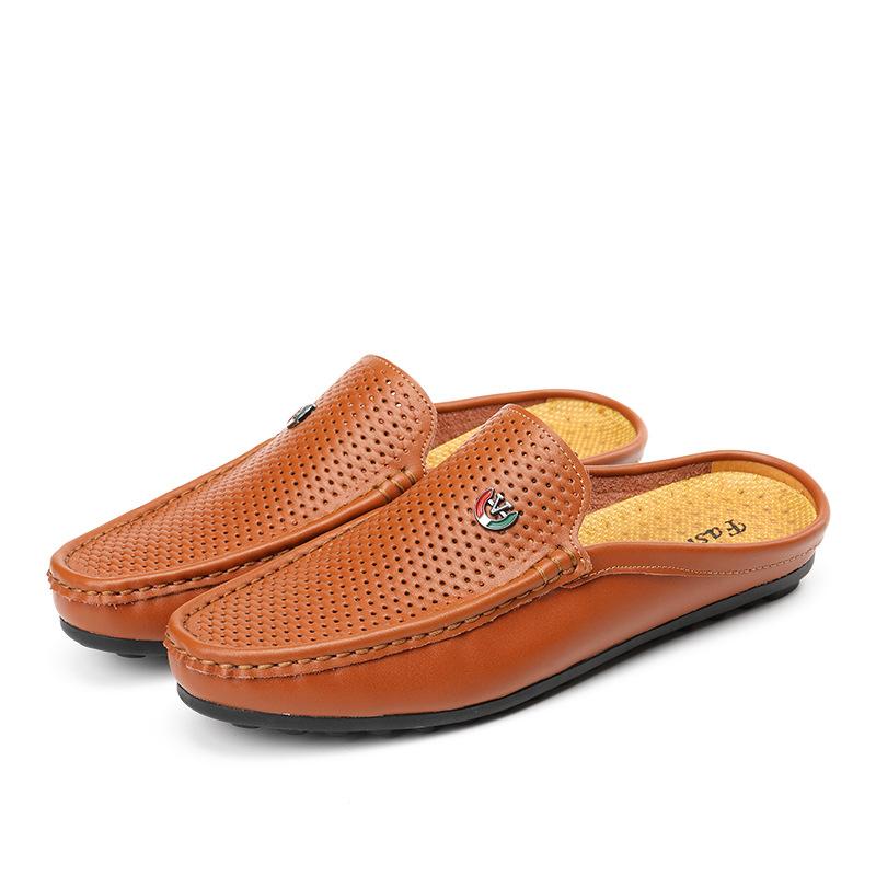 Men's new breathable semi-slippers, leather sandals and slippers, driving lazy shoes