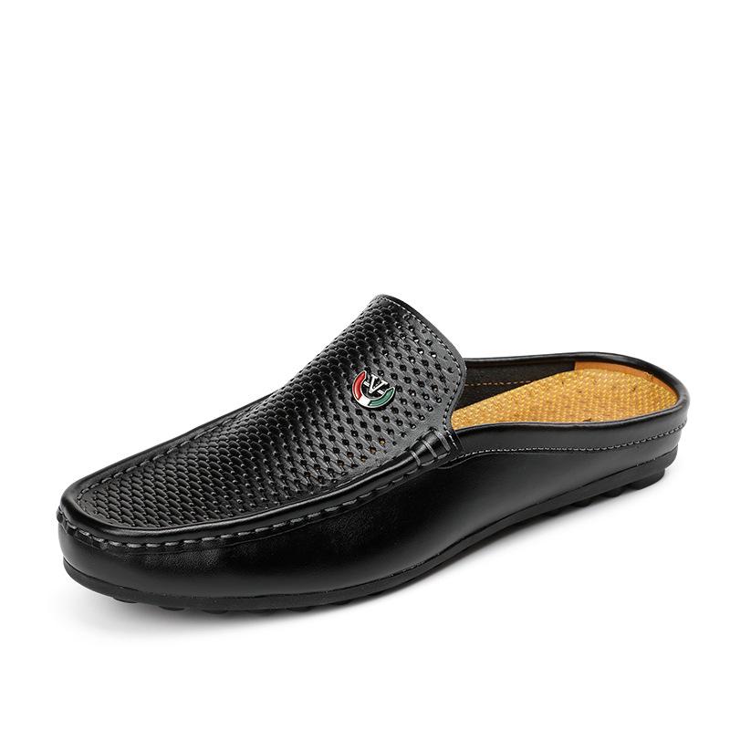 Men's new breathable semi-slippers, leather sandals and slippers, driving lazy shoes