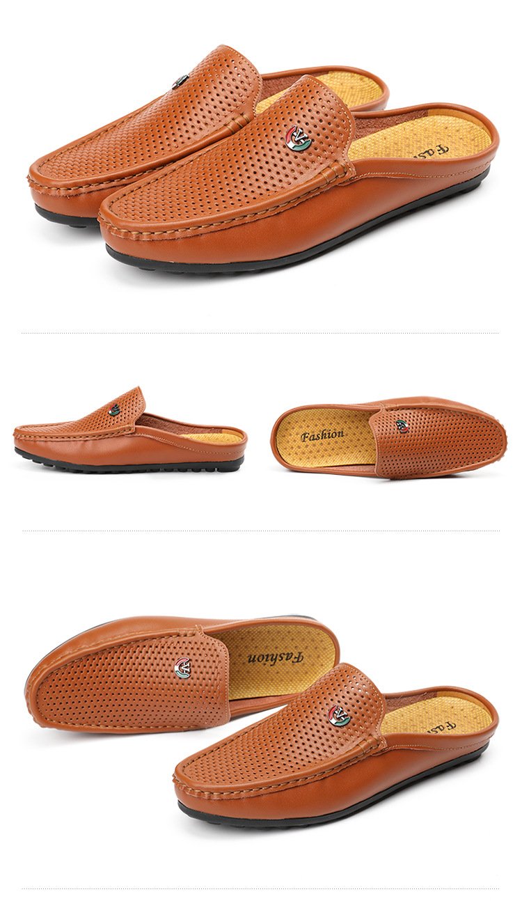 Men's new breathable semi-slippers, leather sandals and slippers, driving lazy shoes