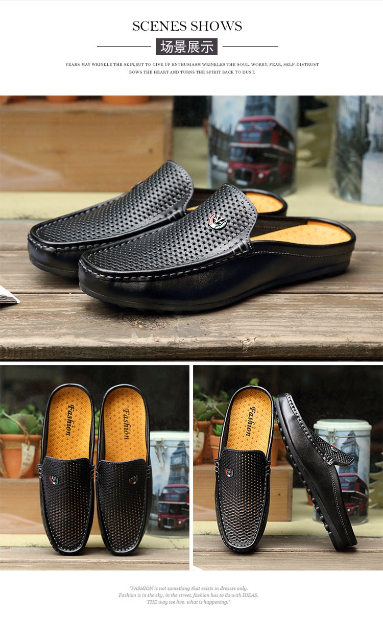 Men's new breathable semi-slippers, leather sandals and slippers, driving lazy shoes