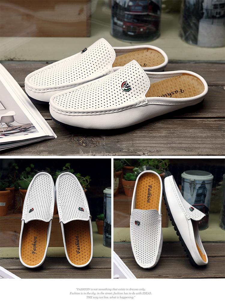 Men's new breathable semi-slippers, leather sandals and slippers, driving lazy shoes