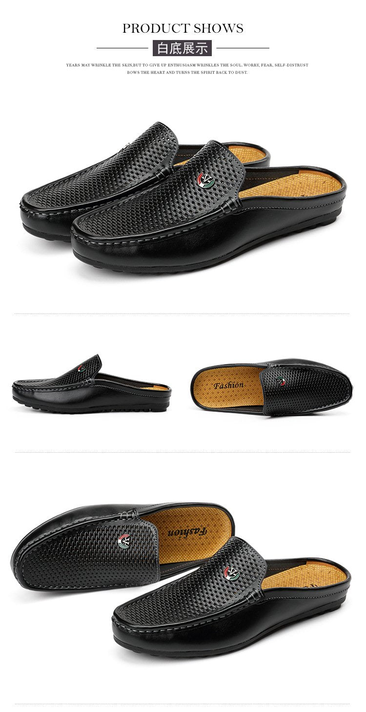 Men's new breathable semi-slippers, leather sandals and slippers, driving lazy shoes