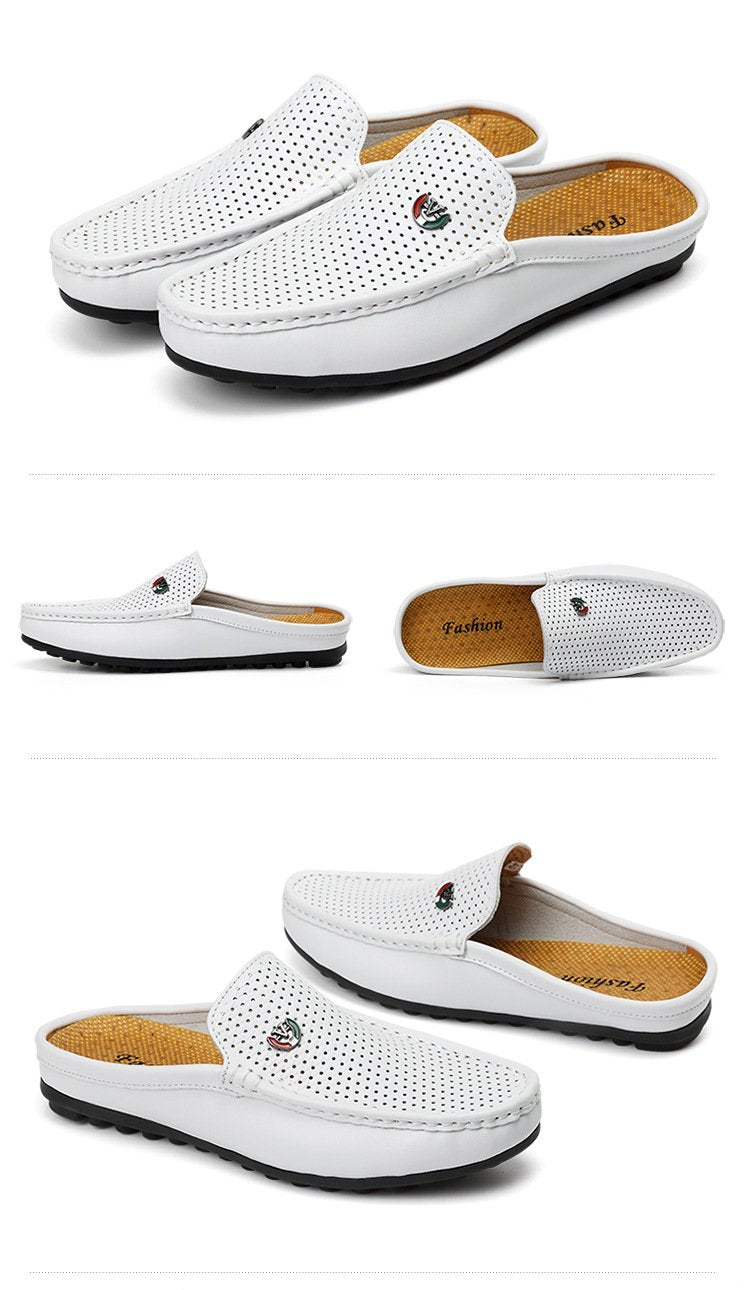 Men's new breathable semi-slippers, leather sandals and slippers, driving lazy shoes