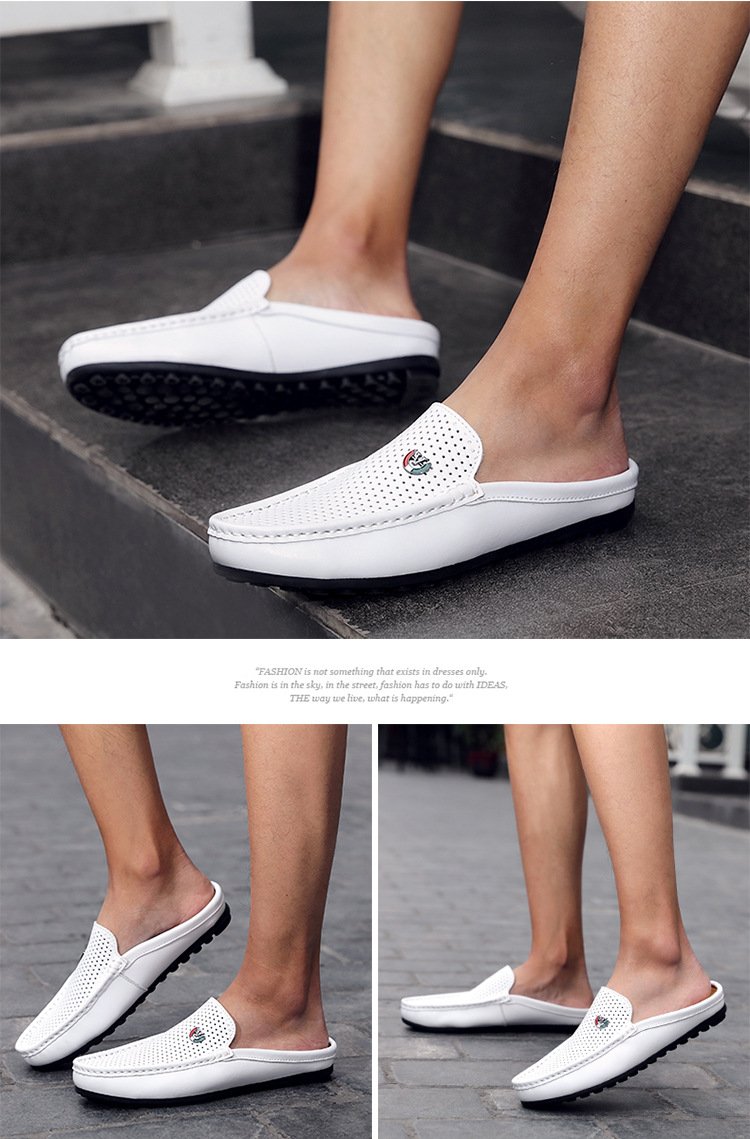 Men's new breathable semi-slippers, leather sandals and slippers, driving lazy shoes