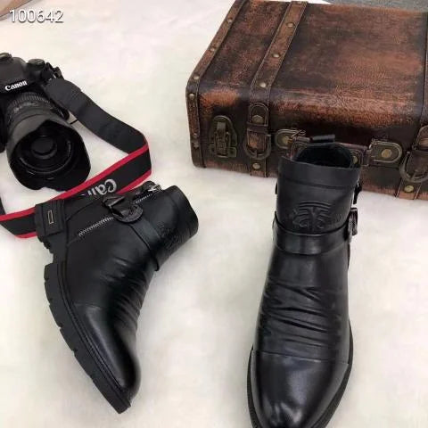 Men's Handmade Embossed Zipper Casual Leather Boots